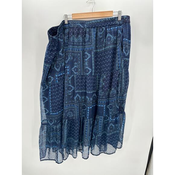 Coldwater Midi Skirt Blue Paisley Ruffle Elastic Stretch Waist Women Size 3X - Picture 8 of 12